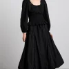 agatha embroidered midi skirt - black
