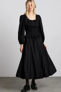 agatha embroidered midi skirt - black