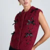 aggie knit vest with bows- burgundy cable
