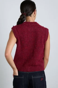 aggie knit vest with bows- burgundy cable