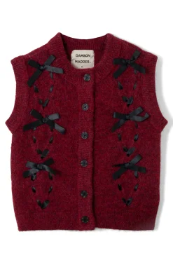 aggie knit vest with bows- burgundy cable