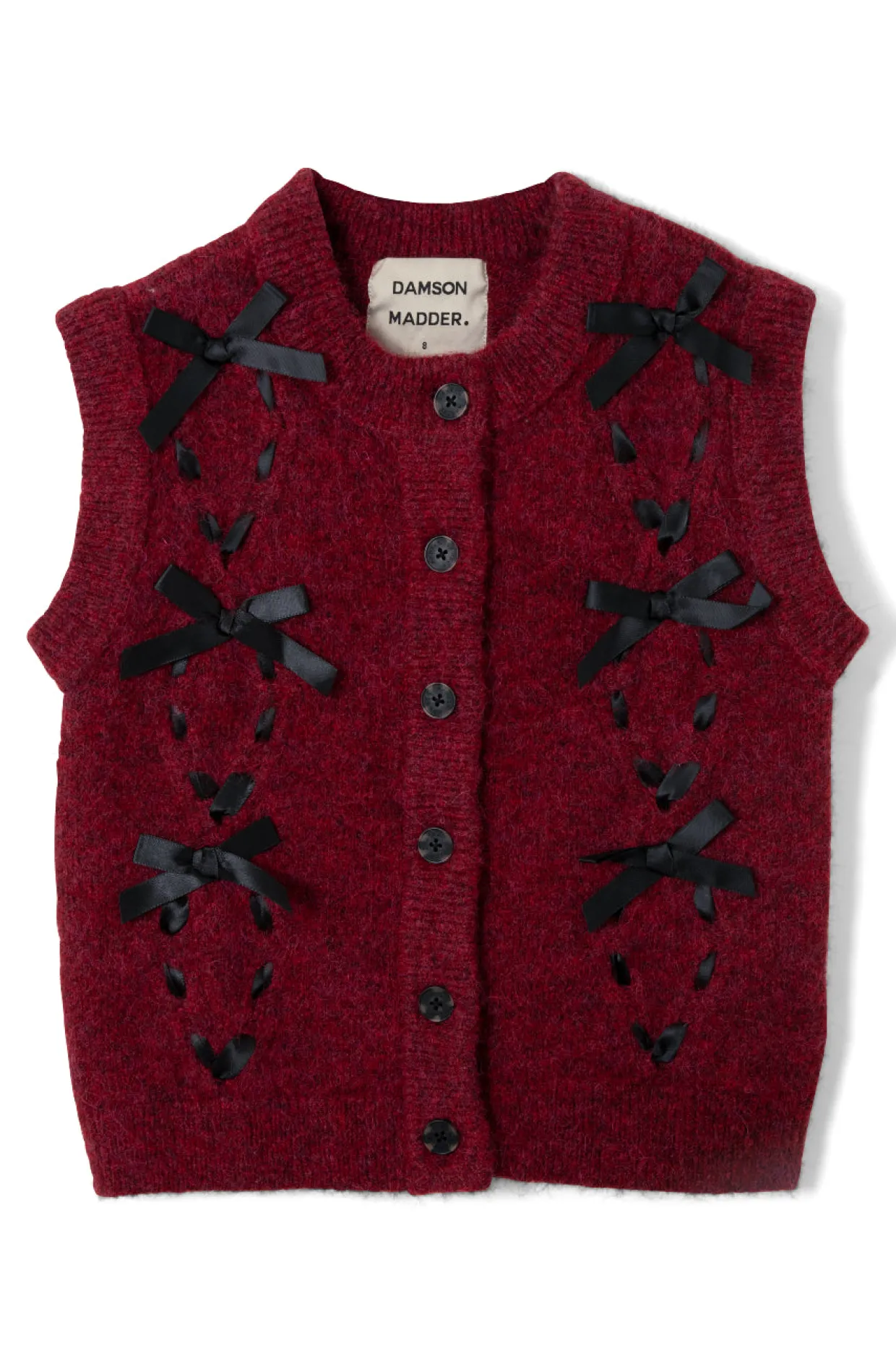 aggie knit vest with bows- burgundy cable