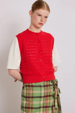 aggie knitted tank - red