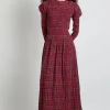 alice shirred midi dress- red check