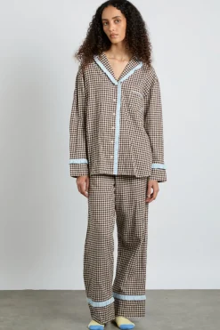 antonia pj set- brown gingham