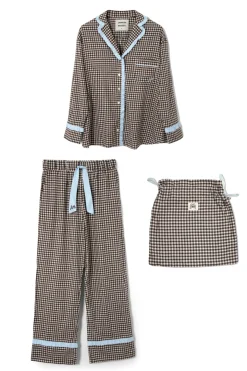 antonia pj set- brown gingham