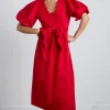 aria bow embroidered midi dress - red