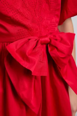 aria bow embroidered midi dress - red