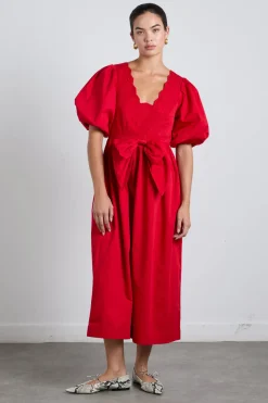aria bow embroidered midi dress - red