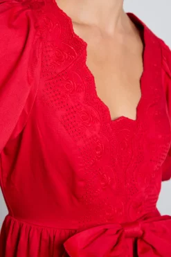 aria bow embroidered midi dress - red