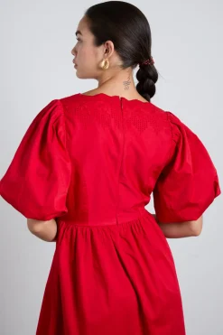 aria bow embroidered midi dress - red