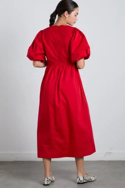 aria bow embroidered midi dress - red