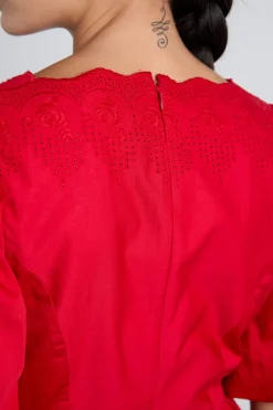 aria bow embroidered midi dress - red
