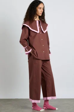 barbara pj set- brown u0026 pink