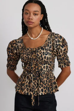 bianca ruffle blouse - leopard