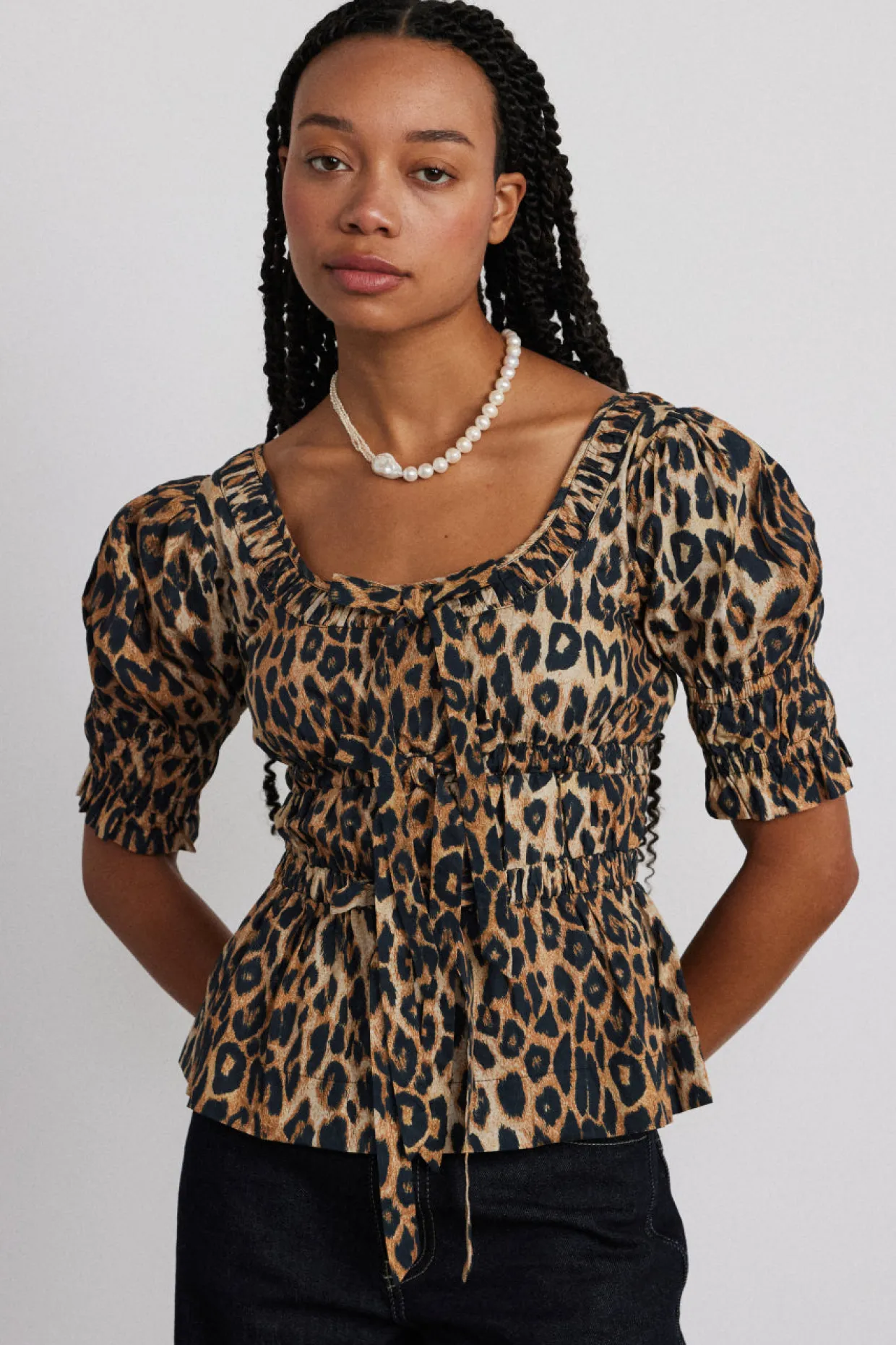 bianca ruffle blouse - leopard