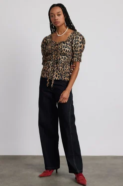 bianca ruffle blouse - leopard