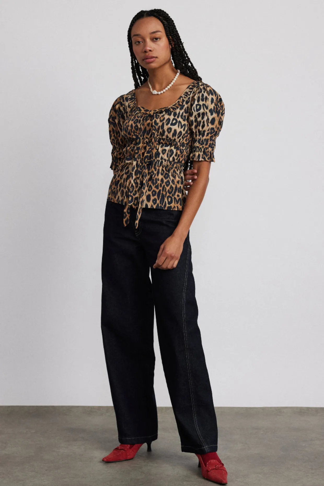 bianca ruffle blouse - leopard