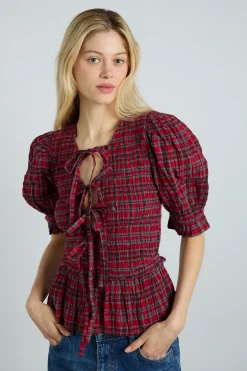 bluebelle blouse - red check