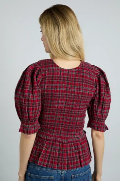 bluebelle blouse - red check
