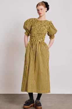 bluebelle midi dress - brown yellow stripe