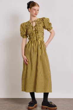 bluebelle midi dress - brown yellow stripe