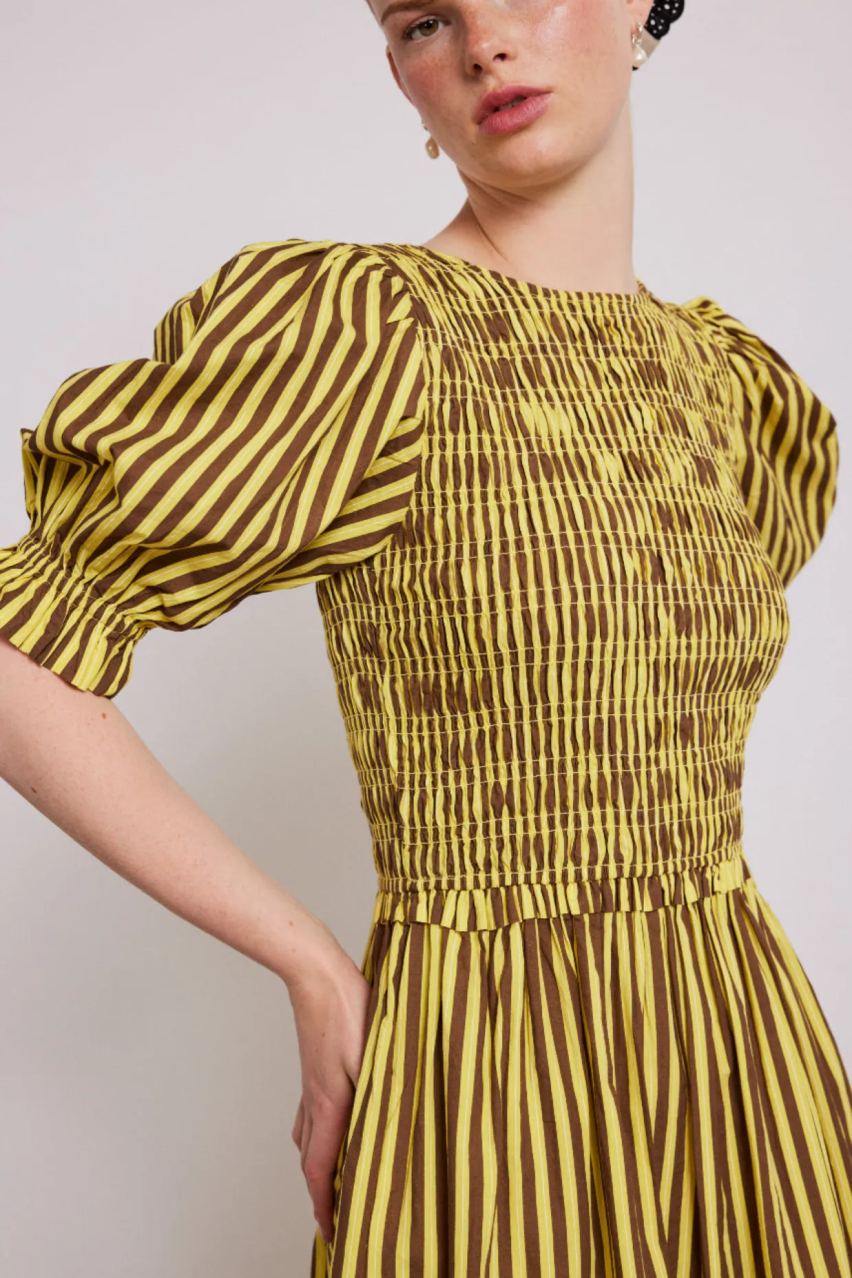 bluebelle midi dress - brown yellow stripe