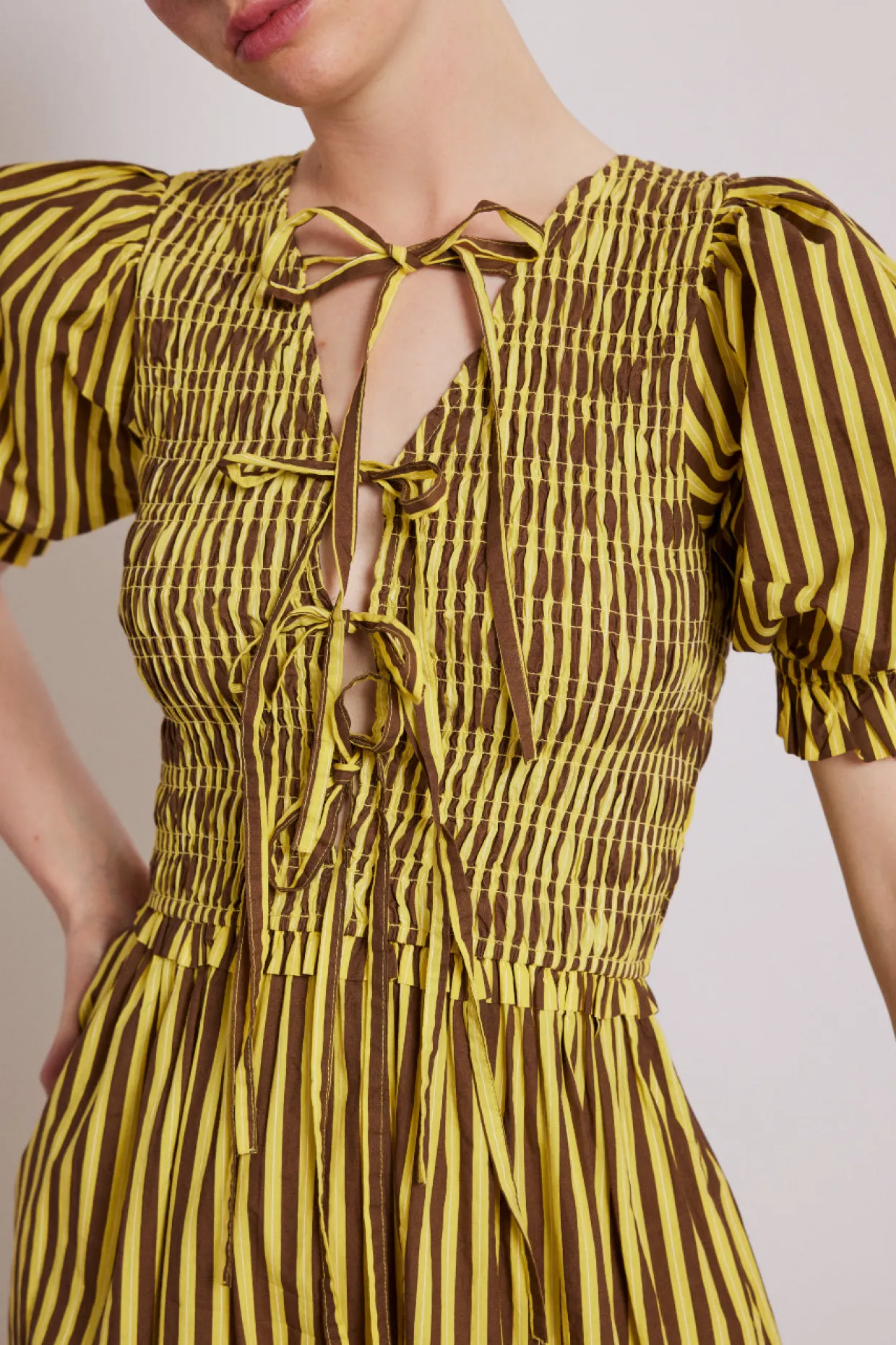 bluebelle midi dress - brown yellow stripe