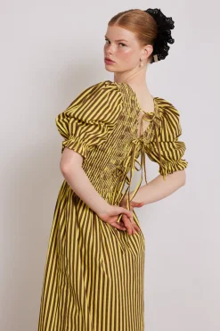 bluebelle midi dress - brown yellow stripe