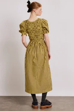 bluebelle midi dress - brown yellow stripe