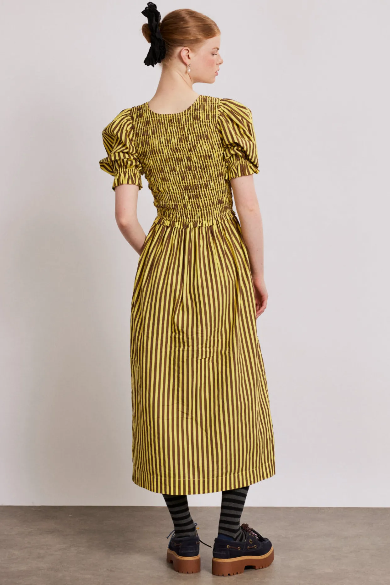 bluebelle midi dress - brown yellow stripe