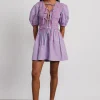 bluebelle shirred mini dress - pink u0026 blue stripe