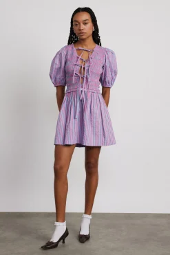 bluebelle shirred mini dress - pink u0026 blue stripe