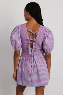 bluebelle shirred mini dress - pink u0026 blue stripe