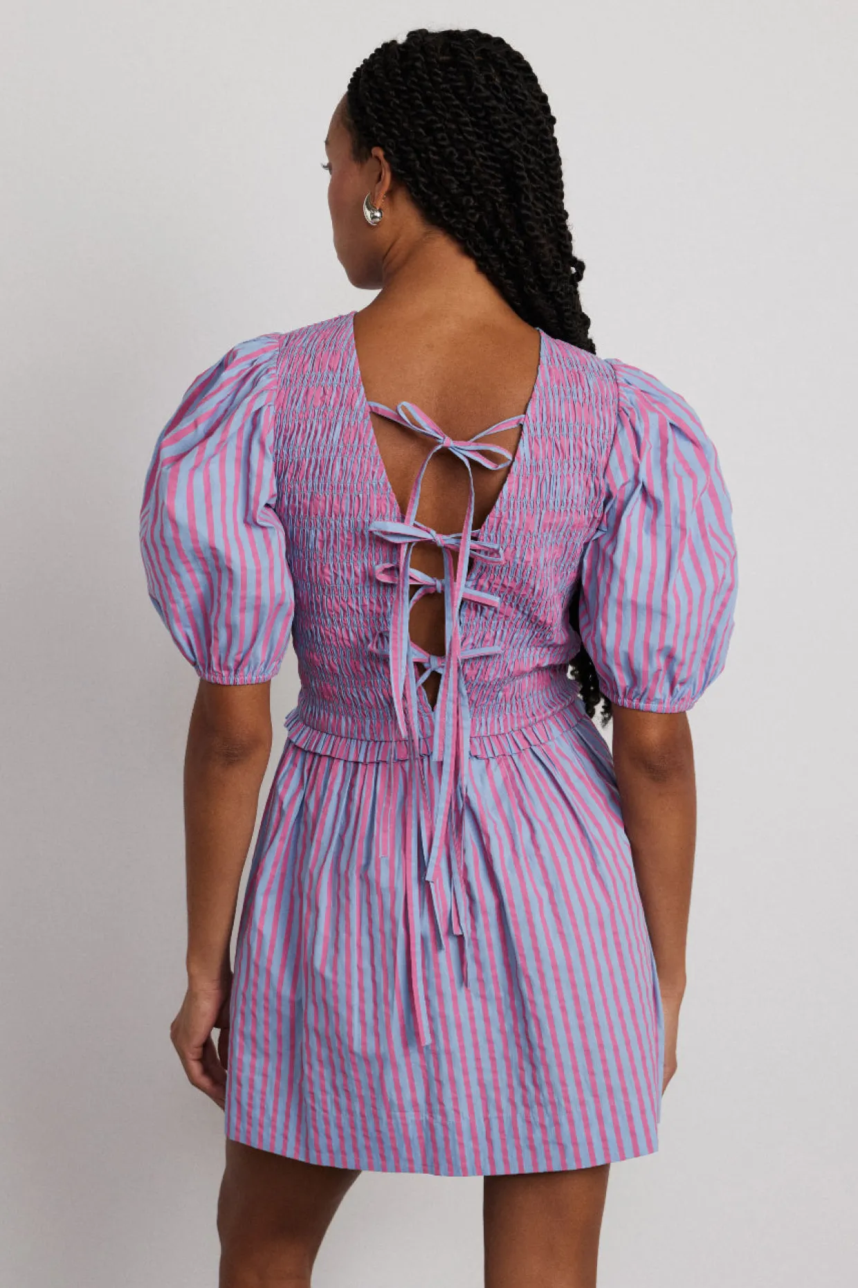 bluebelle shirred mini dress - pink u0026 blue stripe