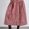 bronte button through midi skirt - red check
