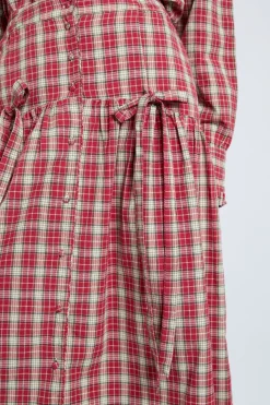 bronte button through midi skirt - red check