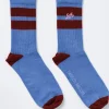 calf length socks - blue u0026 burgundy stripe