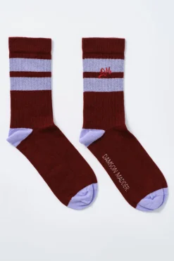 calf length socks - burgundy u0026 lilac stripe