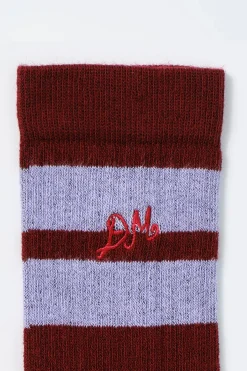 calf length socks - burgundy u0026 lilac stripe