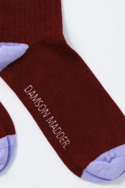 calf length socks - burgundy u0026 lilac stripe