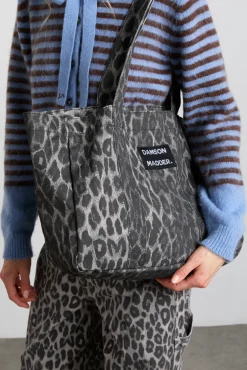 canvas tote bag in grey leopard print