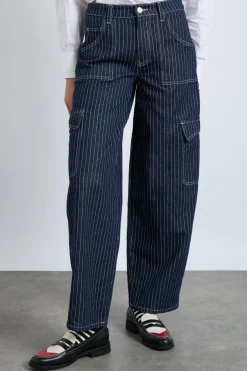 cargo jeans - navy pinstripe