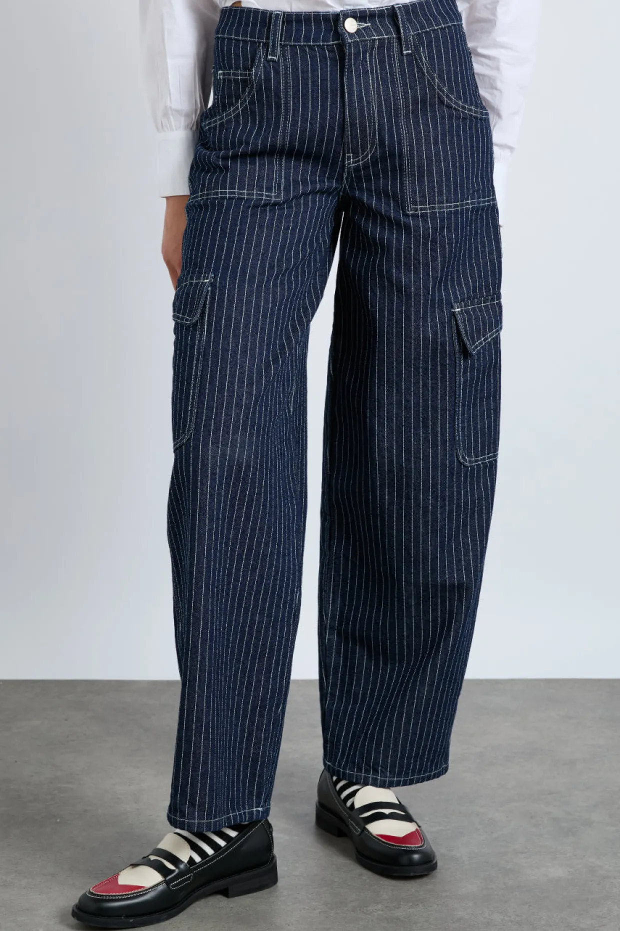 cargo jeans - navy pinstripe