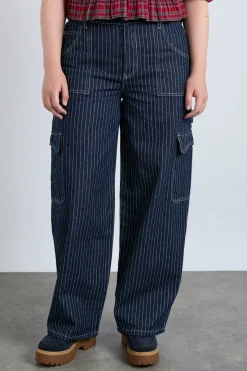 cargo jeans - navy pinstripe