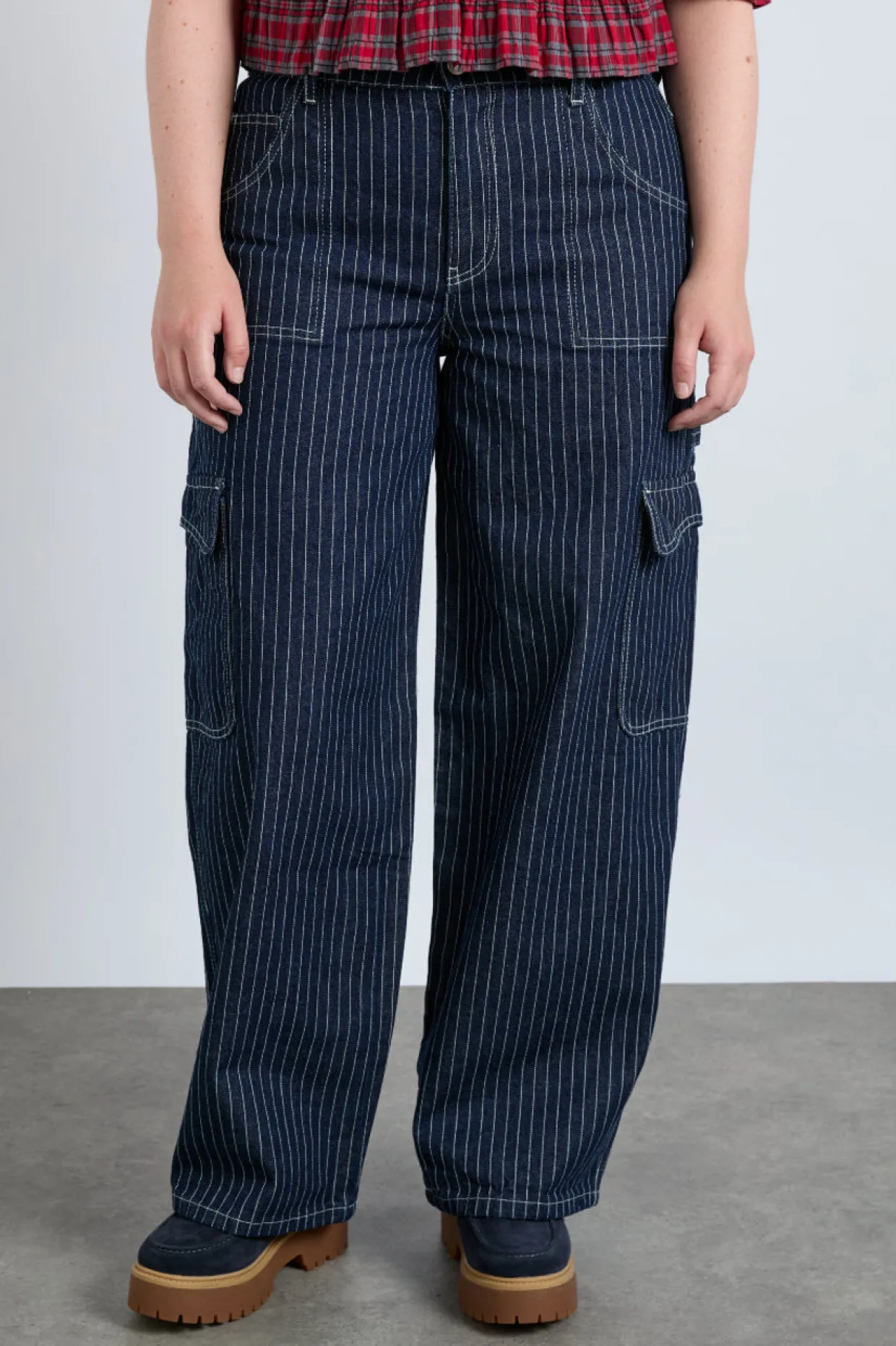 cargo jeans - navy pinstripe