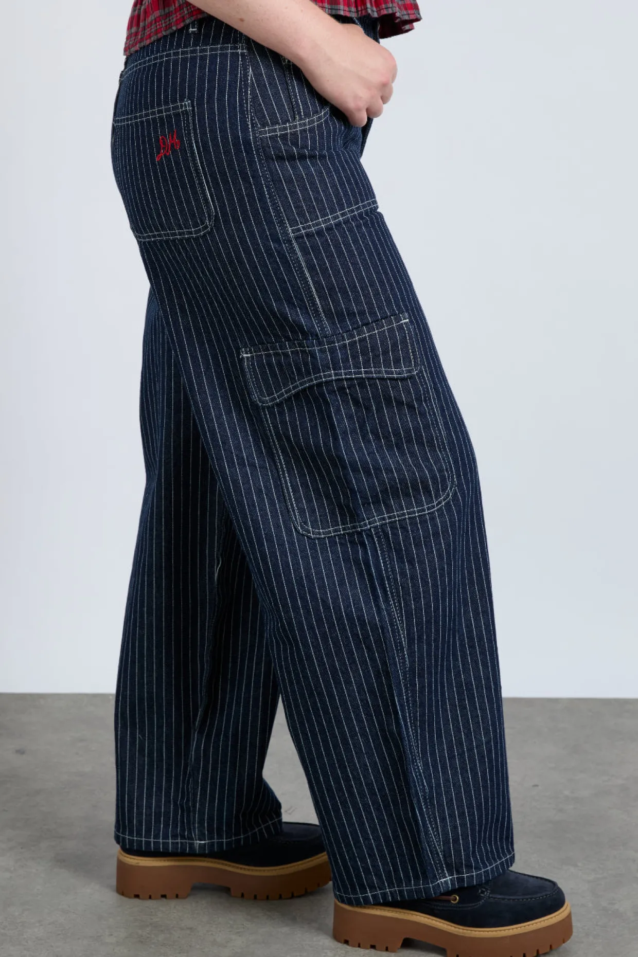 cargo jeans - navy pinstripe