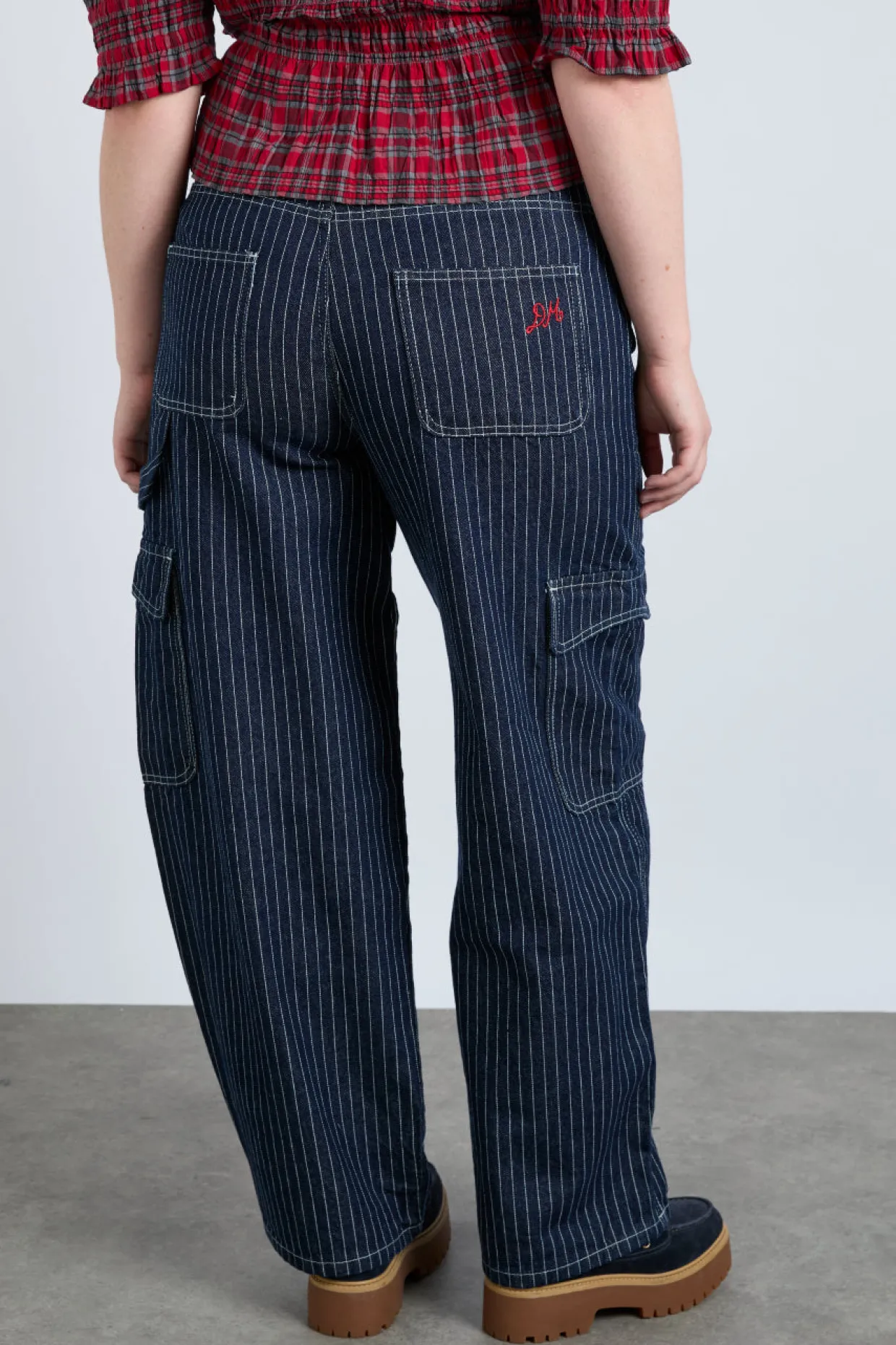 cargo jeans - navy pinstripe
