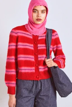cece stripe cardigan - red u0026 pink stripe