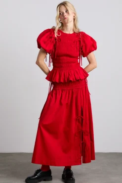charlotte midi tie detail skirt - cherry